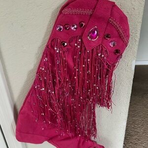 Pink Bejeweled Fringe Stocking